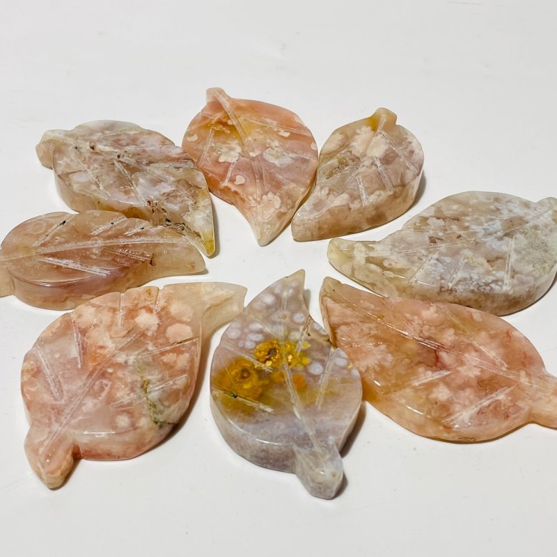 Sakura Flower Agate Leaf Shape Carving Wholesale - Wholesale Crystals