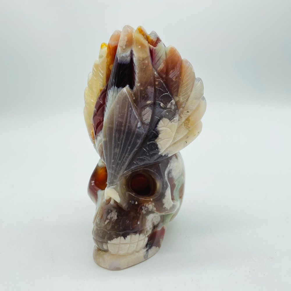 Sakura Flower Agate Maya Feather Skull Carving -Wholesale Crystals