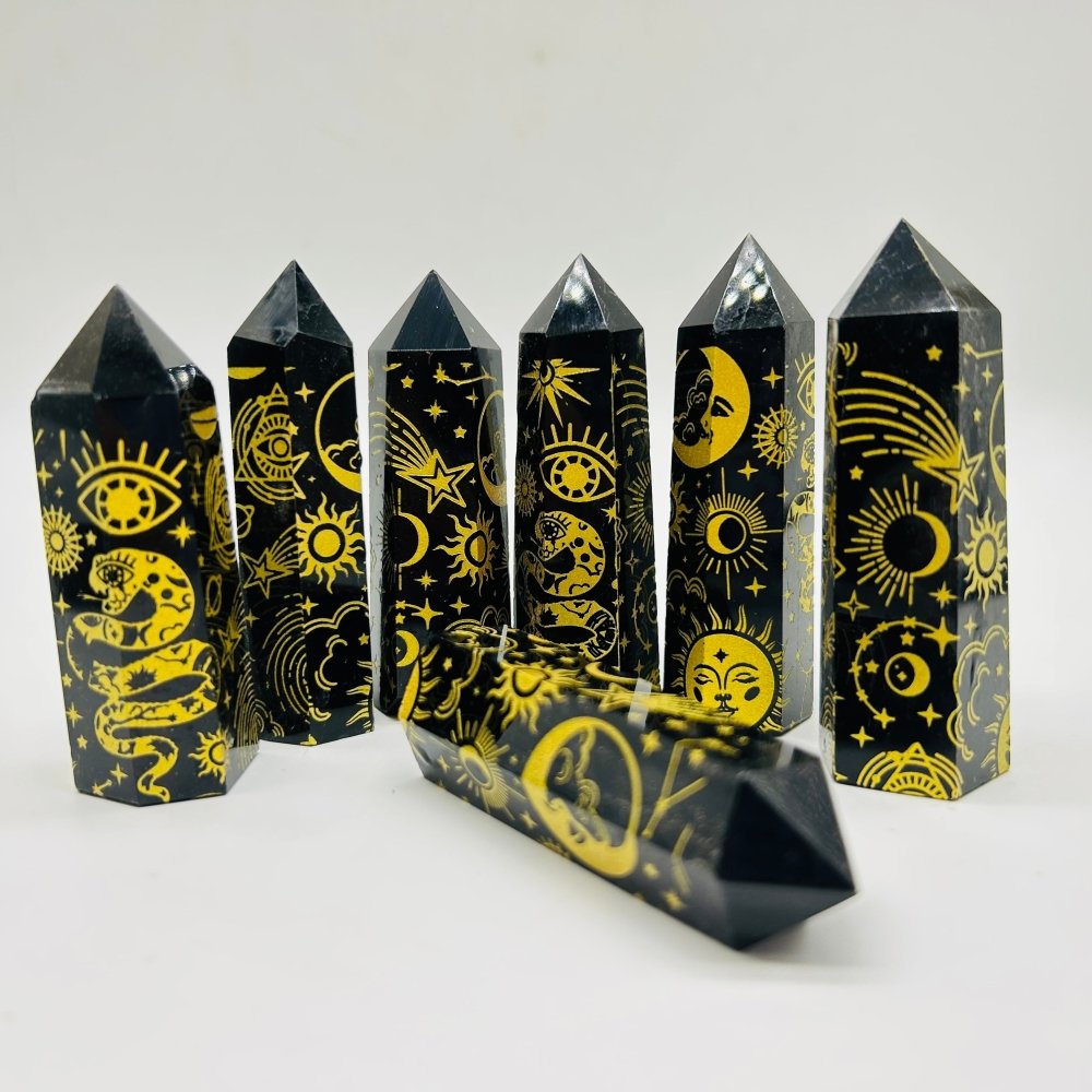 Sun And Moon Laser Printing Obsidian Tower Points Crystal Wholesale -Wholesale Crystals