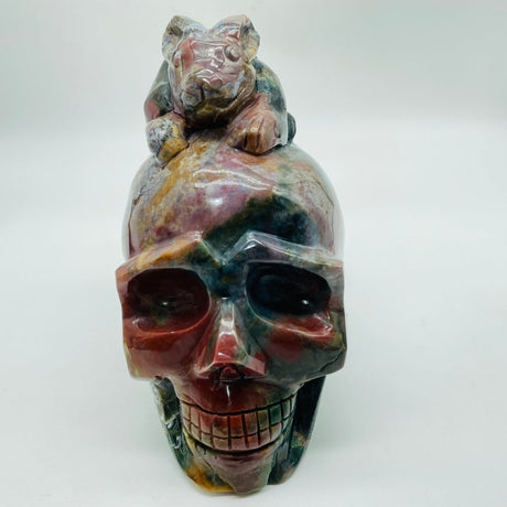 Unique Ocean Jasper Skull With Rabbit Carving -Wholesale Crystals