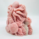 Unique Pink Opal Underwater World Octopus Sea Turtle WIth Dolphin Carving -Wholesale Crystals