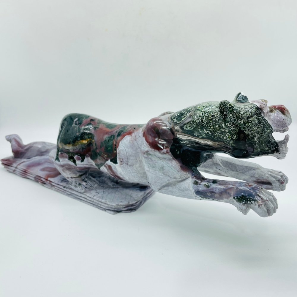 Unique Vein Ocean Jasper Galloping Leopard Panther Carving -Wholesale Crystals