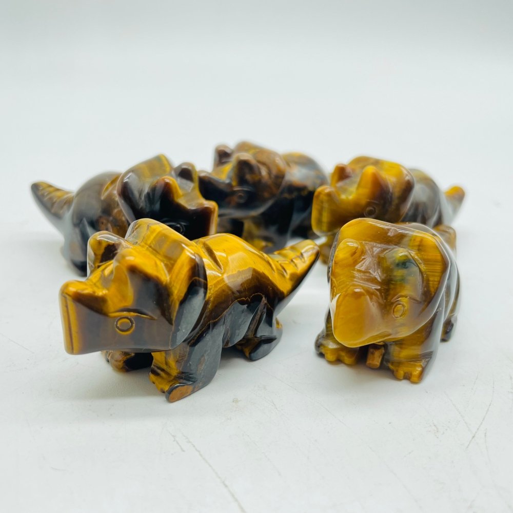 Yellow Tiger Eye Three Horns Dinosaur Carving Wholesale -Wholesale Crystals